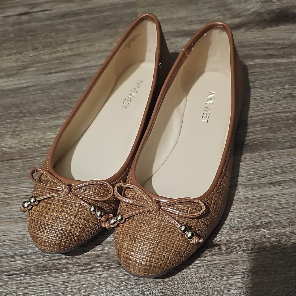 Nine West Tan Woven Flats with Bow